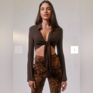 Urban Outfitters Brown Mesh Tie Top